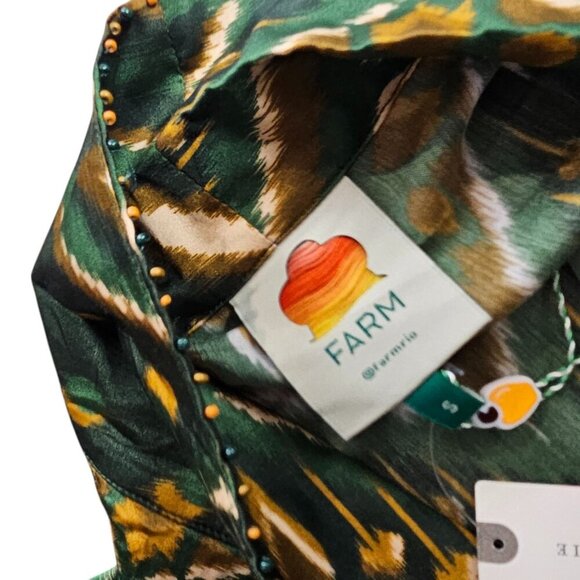 Farm Rio Pineapple Ikat Asymmetric Hem Wrap Dress, Beaded, V-Neck, Tie, Size S - Picture 4 of 12